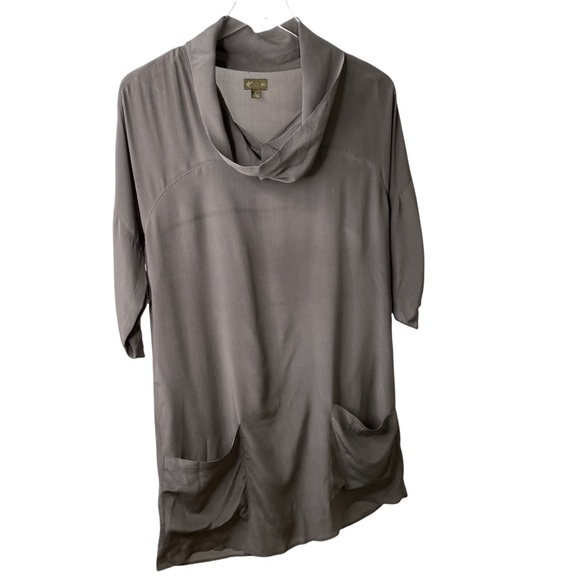 Anthropologie Dresses & Skirts - Fei Anthropologie Silk Cowl Neck Grey Tunic Sheath Dress 2